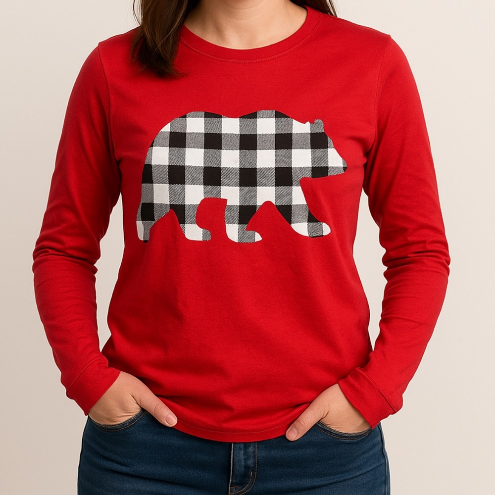 Plaid Bear Long Sleeve Top